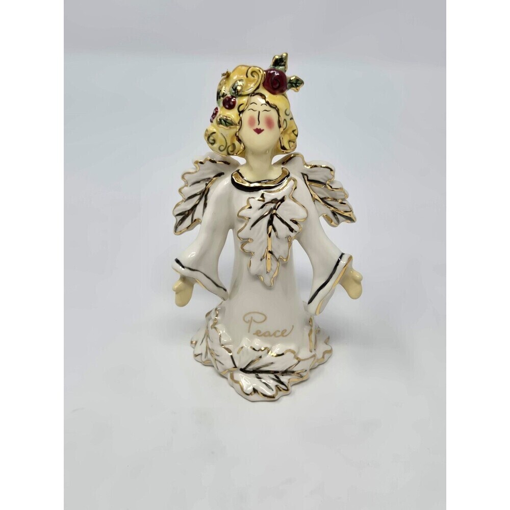 VINTAGE BLUE SKY PEACE ANGEL CHRISTMAS ORNAMENT BELL CERAMIC HEATHER GOLDMINC